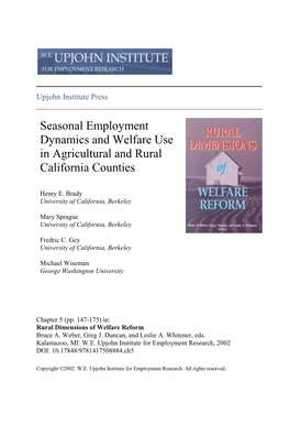 Seasonal Employment Dynamics and Welfare Use in Agricultural and Rural California Counties