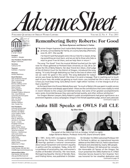 Remembering Betty Roberts: for Good Anita Hill Speaks at OWLS Fall