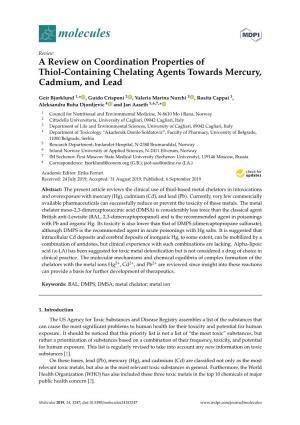 A Review on Coordination Properties of Thiol-Containing Chelating Agents Towards Mercury, Cadmium, and Lead