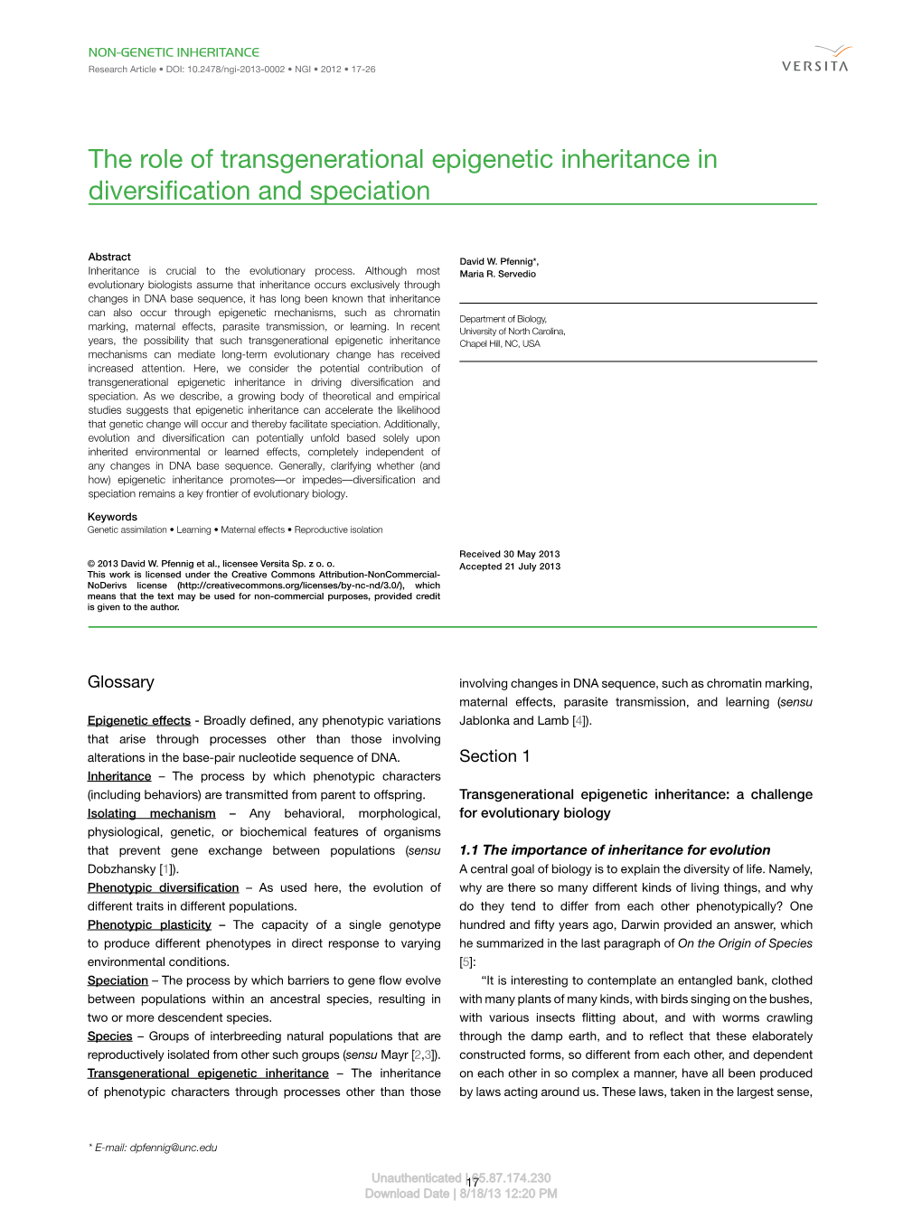 The Role of Transgenerational Epigenetic Inheritance In