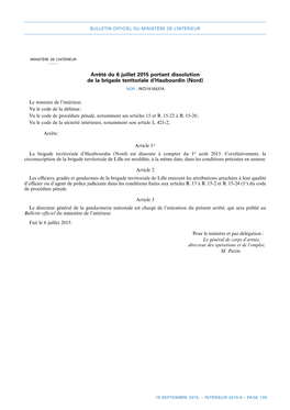 Arrêté Du 6 Juillet 2015 Portant Dissolution De La Brigade Territoriale