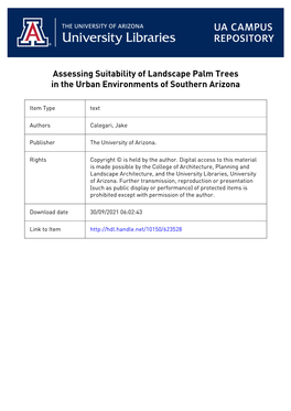 Assessing Suitability of Landscape Palm Trees in the Urban Environments of Southern Arizona