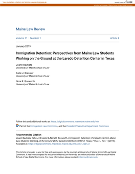 Immigration Detention: Perspectives from Maine Law Students Working on the Ground at the Laredo Detention Center in Texas