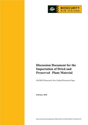 Discussion Document for the Importation of Dried and Preserved Plant Material