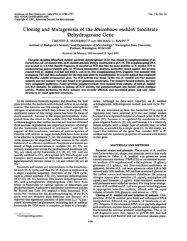 Cloning and Mutagenesis of the Rhizobium Meliloti Isocitrate Dehydrogenase Gene