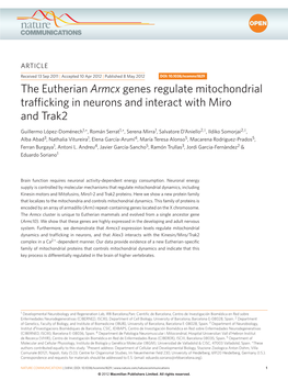 The Eutherian Armcx Genes Regulate Mitochondrial Trafficking in Neurons and Interact with Miro and Trak2