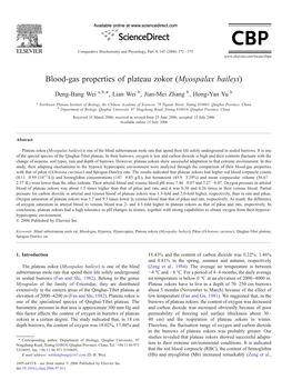 Blood-Gas Properties of Plateau Zokor (Myospalax Baileyi) ⁎ Deng-Bang Wei A,B, , Lian Wei B, Jian-Mei Zhang B, Hong-Yan Yu B