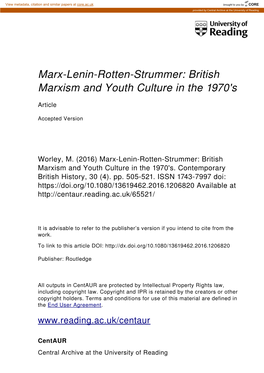 British Marxism and Youth Culture in the 1970'S