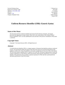 Uniform Resource Identifier (URI): Generic Syntax