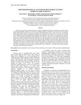 Phytosociological Analysis of Pine Forest at Indus Kohistan, Kpk, Pakistan