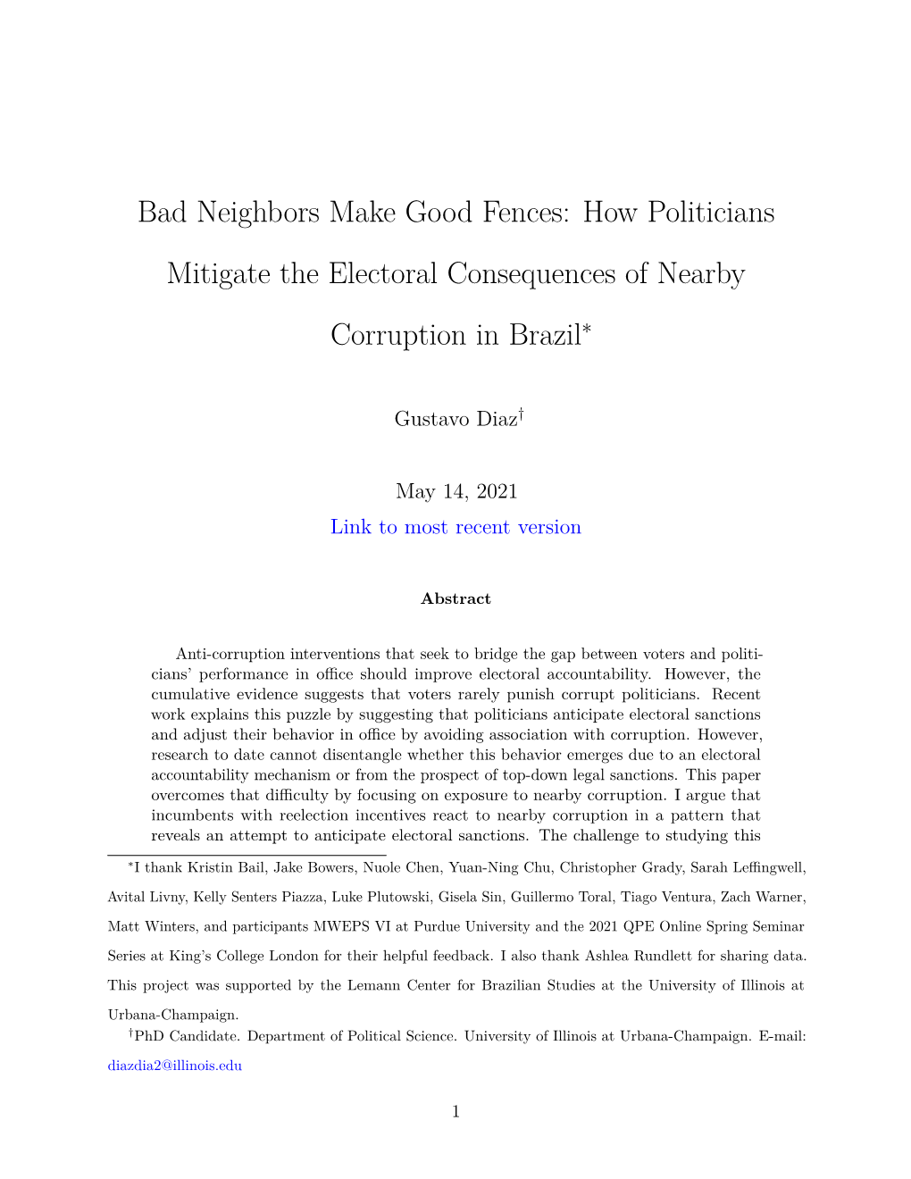 Bad Neighbors Make Good Fences: How Politicians Mitigate the Electoral Consequences of Nearby Corruption in Brazil∗