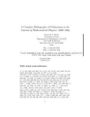 A Complete Bibliography of Publications in the Journal of Mathematical Physics: 2000–2004