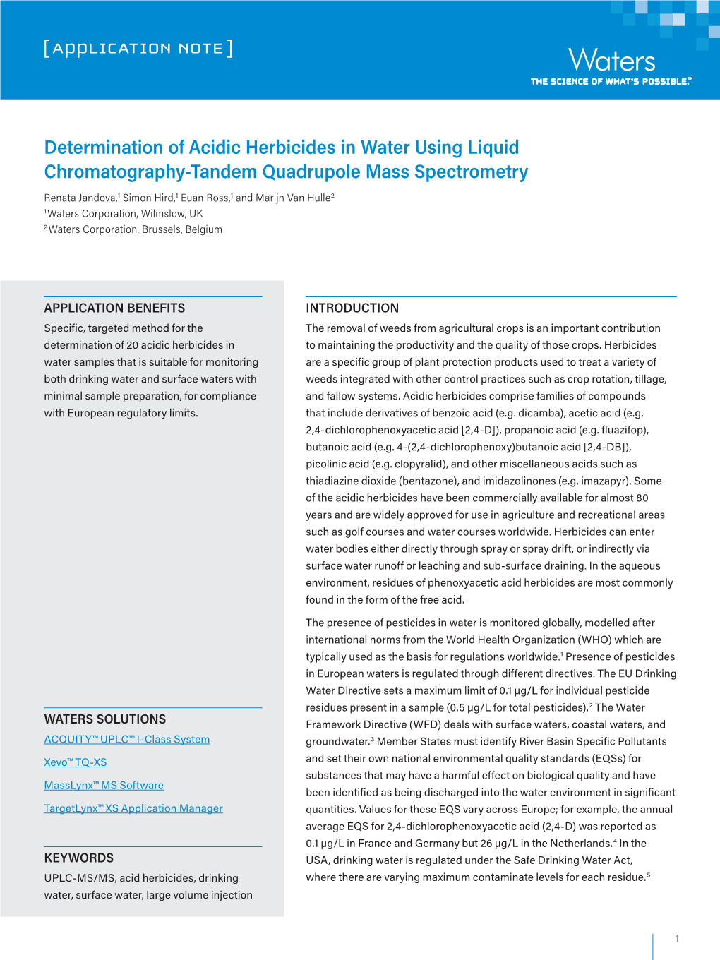 Determination of Acidic Herbicides in Water Using Liquid