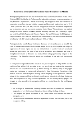 Resolutions of the 2007 International Peace Conference in Manila