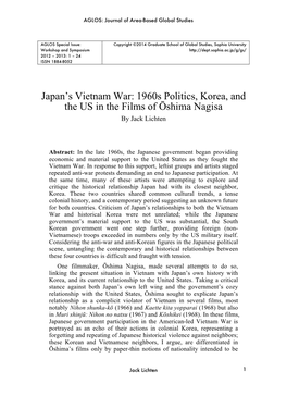 Japan's Vietnam War: 1960S Politics, Korea, and the US in the Films Of