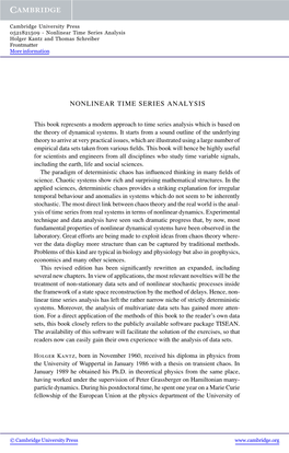 Nonlinear Time Series Analysis Holger Kantz and Thomas Schreiber Frontmatter More Information