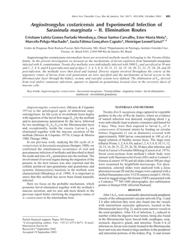 Angiostrongylus Costaricensis and Experimental Infection of Sarasinula Marginata – II
