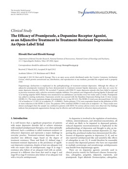 The Efficacy of Pramipexole, a Dopamine Receptor Agonist, As An