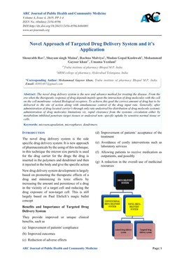 Novel Approach of Targeted Drug Delivery System and It’S Application