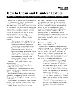 How to Clean and Disinfect Textiles Kansas State University Agricultural Experiment Station and Cooperative Extension Service