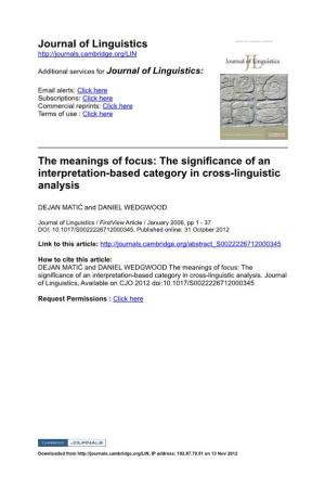 Journal of Linguistics the Meanings of Focus