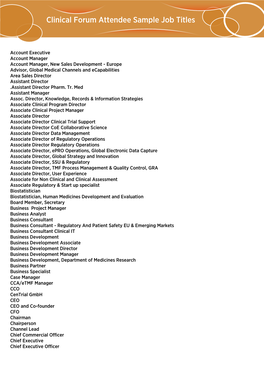 Clinical Forum Attendee Sample Job Titles