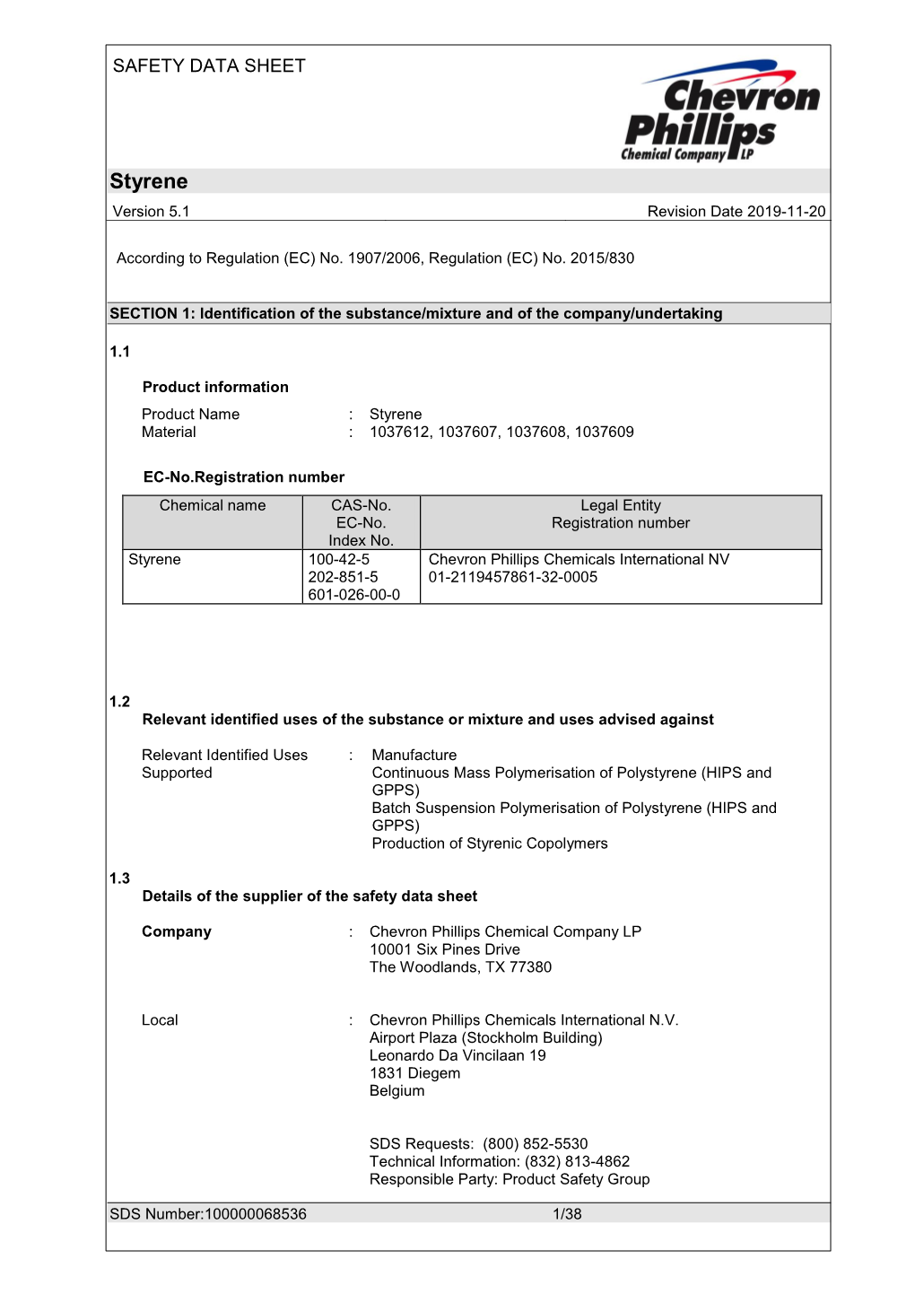 Styrene Version 5.1 Revision Date 2019-11-20