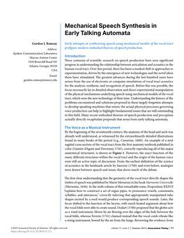 Mechanical Speech Synthesis in Early Talking Automata