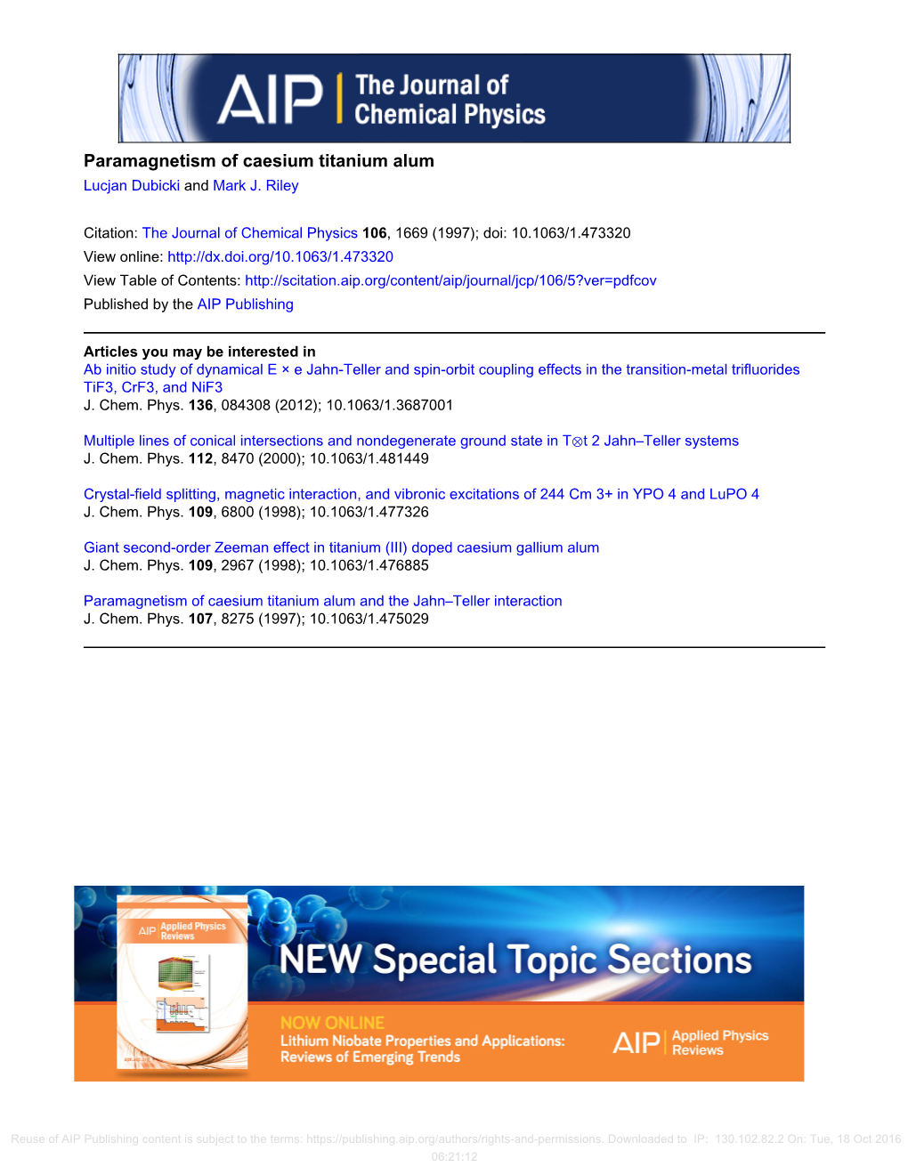 Paramagnetism of Caesium Titanium Alum Lucjan Dubicki and Mark J