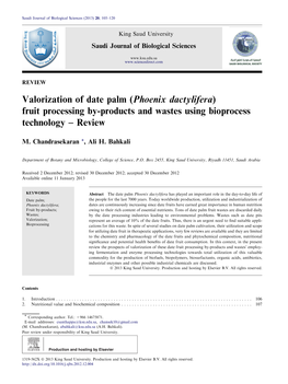 Phoenix Dactylifera) Fruit Processing By-Products and Wastes Using Bioprocess Technology – Review