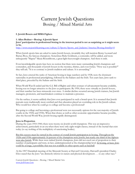 Current Jewish Questions Boxing / Mixed Martial Arts