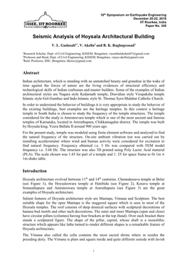 Seismic Analysis of Hoysala Architectural Building