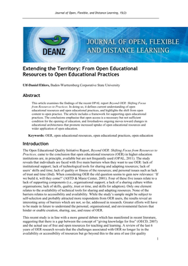 Extending the Territory: from Open Educational Resources to Open Educational Practices