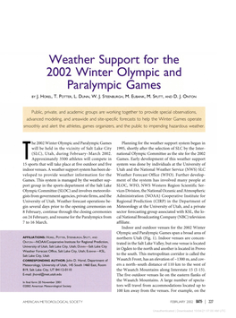 Weather Support for the 2002 Winter Olympic and Paralympic Games by J