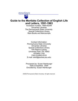 Guide to the Mortlake Collection of English Life and Letters, 1591-1963