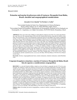 Estuarine and Marine Brachyuran Crabs (Crustacea: Decapoda) from Bahia, Brazil: Checklist and Zoogeographical Considerations