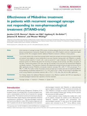 Effectiveness of Midodrine Treatment in Patients with Recurrent Vasovagal