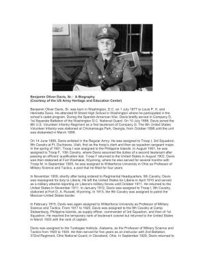 Benjamin Oliver Davis, Sr.: a Biography (Courtesy of the US Army Heritage and Education Center)