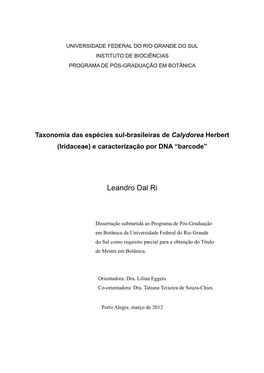 Iridaceae) E Caracterização Por DNA “Barcode”