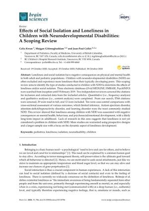 Effects of Social Isolation and Loneliness in Children With