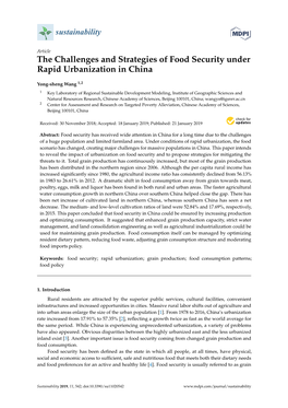 The Challenges and Strategies of Food Security Under Rapid Urbanization in China