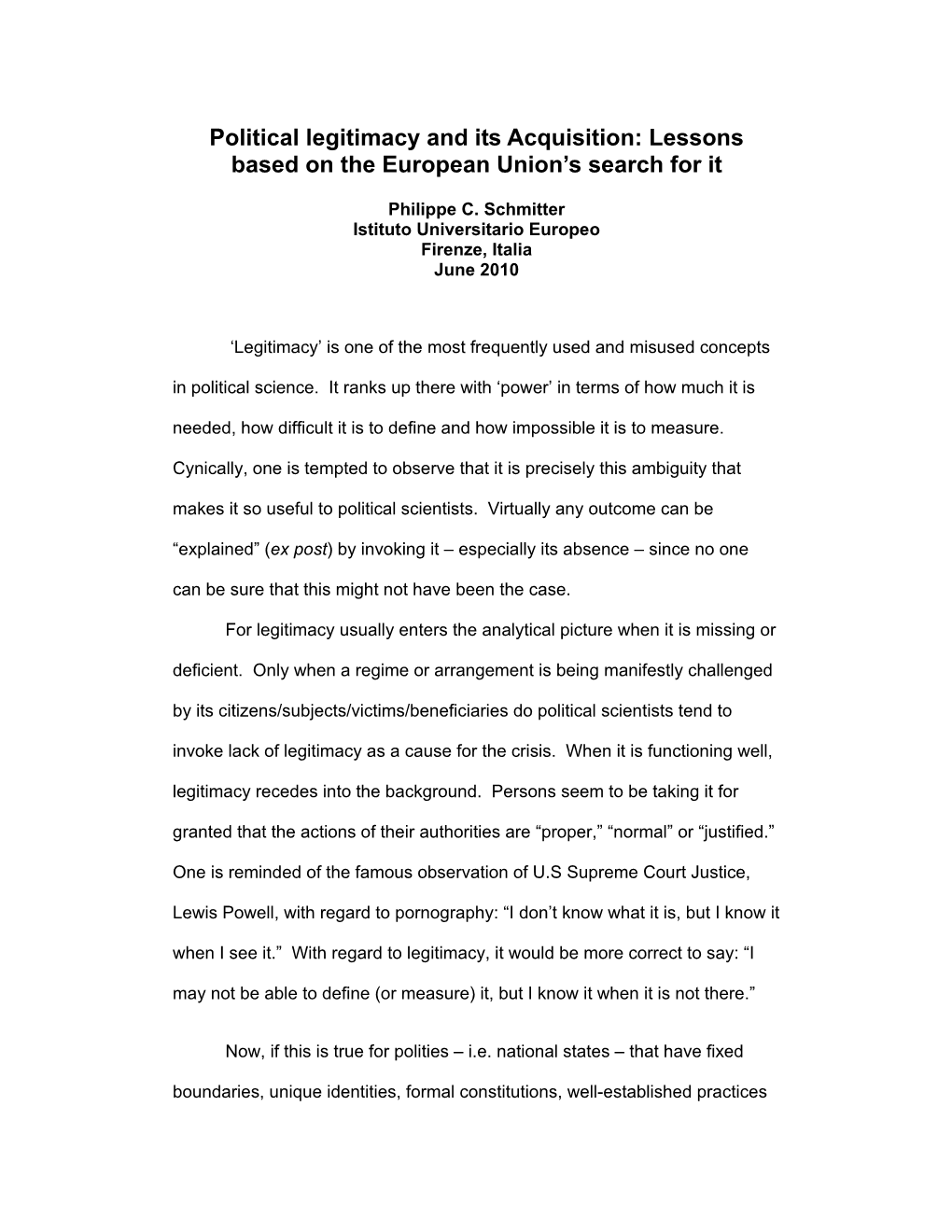 Political Legitimacy and Its Acquisition: Lessons Based on the European Union’S Search for It