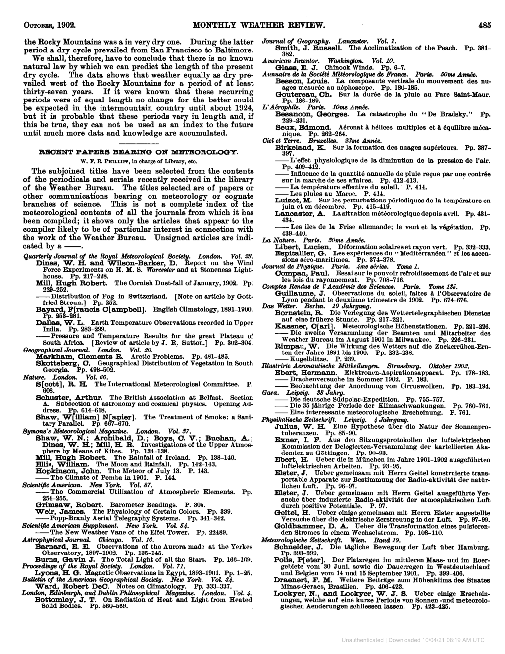 October, 1902. Monthlp Weather Review