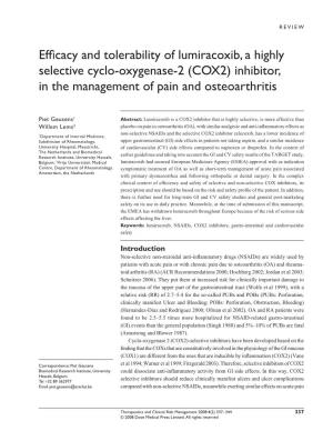 Efficacy and Tolerability of Lumiracoxib, a Highly Selective Cyclo