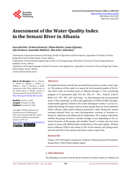 Assessment of the Water Quality Index in the Semani River in Albania