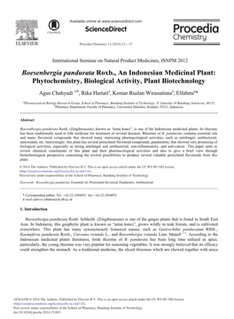 Boesenbergia Pandurata Roxb., an Indonesian Medicinal Plant: Phytochemistry, Biological Activity, Plant Biotechnology