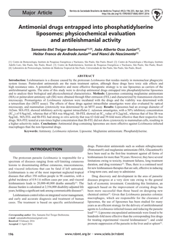 Antimonial Drugs Entrapped Into Phosphatidylserine Liposomes: Physicochemical Evaluation and Antileishmanial Activity