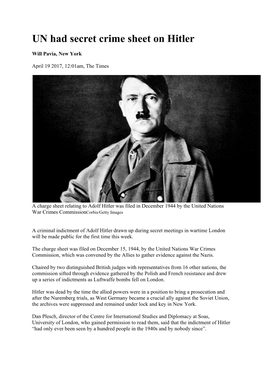 UN Had Secret Crime Sheet on Hitler