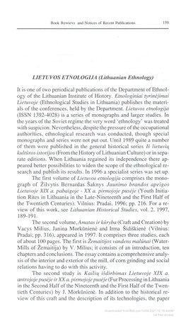 LIETUVOS ETNOLOGIJA (Lithuanian Ethnology)