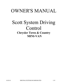 OWNER's MANUAL Scott System Driving Control